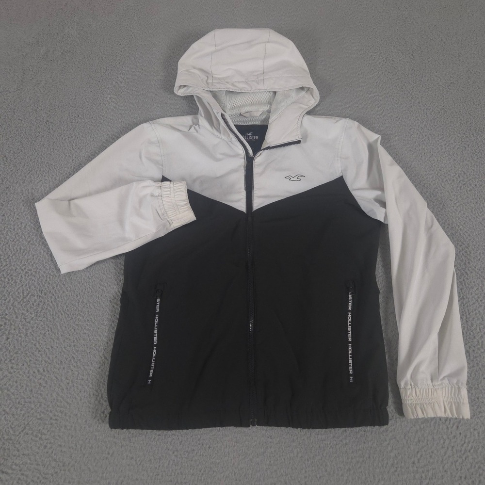 Hollister Jacket Mens M Black White Epic Flex Hooded‎ Colorblock Windbreaker